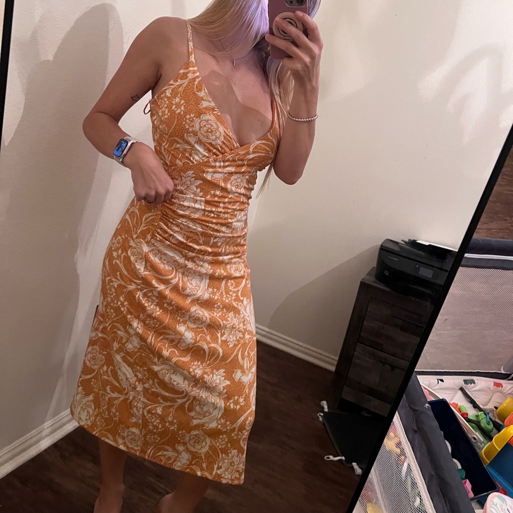 Floral mustard Midi Dress